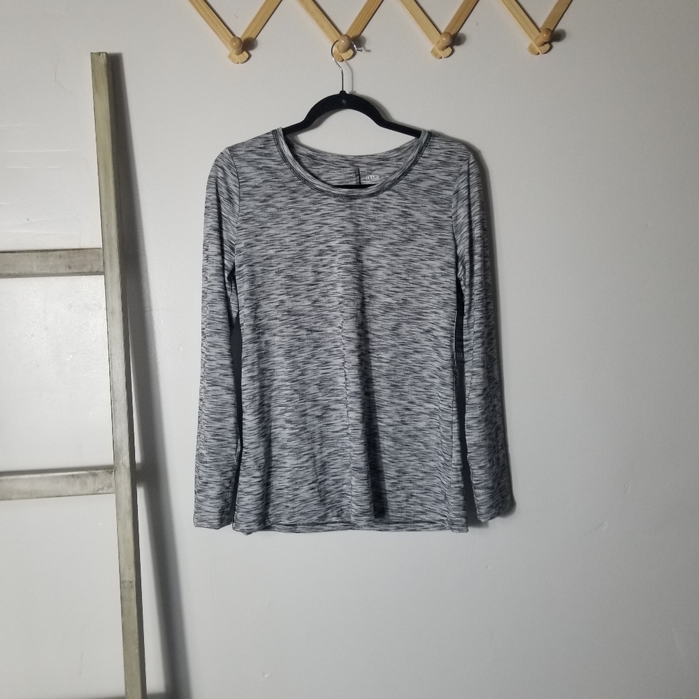 NWT ANA WOMEN'S GRAY, WHITE, AND BLACK LONG SLEEVE BLOUSE SIZE MEDIUM